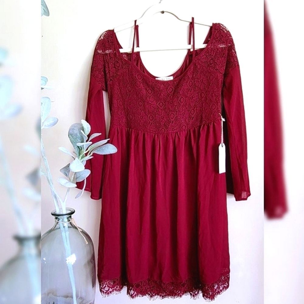 Burgundy Lace Cold-Shoulder Dress (M) by Double Zero